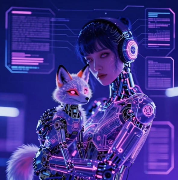 1girl, android girl, holding a robotic f