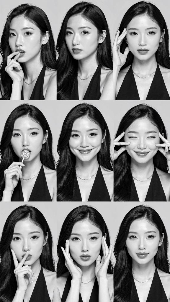 Ultra-realistic monochrome 3x3 editorial